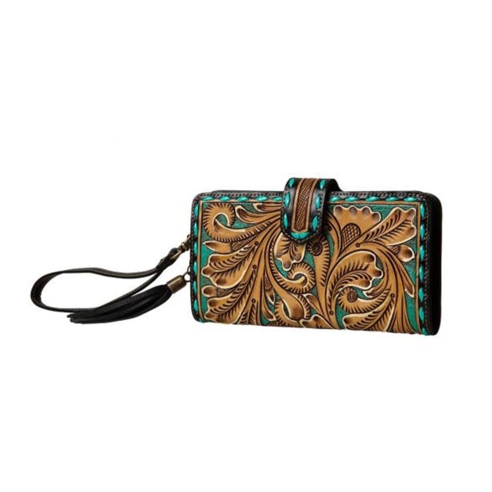 NWT Western Swing Hand-Tooled Leather Wallet / Wristlet